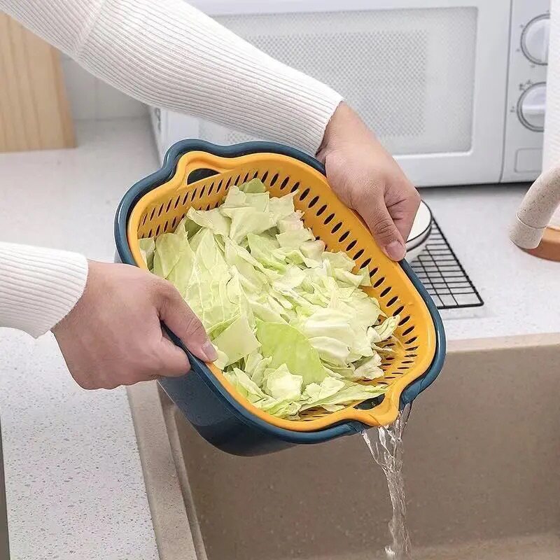 【6件套】洗菜盆沥水篮塑料洗菜篓双层方形洗菜筐子洗水果盘客厅 代篮实拍商品图