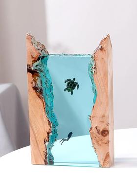 家居礼饰品卧室办面公室桌柔光创意脂海洋艺FCI术摆件物实木树小