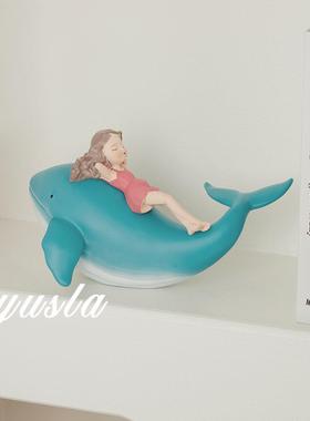 鲸鱼卡通可008爱树脂门儿口童房电视柜设摆板间橱窗摆件工样艺品