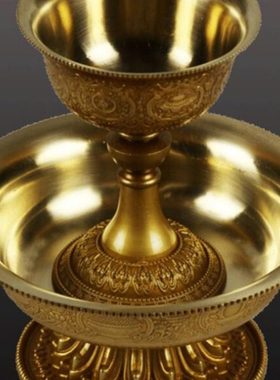 藏密坊 慧宝佛具护法杯供品A款纯铜八吉祥图案双层护法供杯佛前供