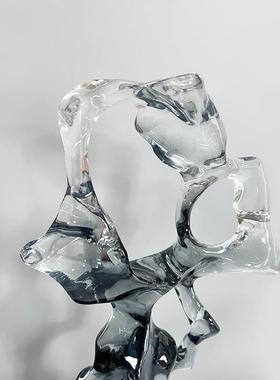 现代抽象厅玄关样盆板30间客太柜湖石透明树脂摆件装饰品电视景