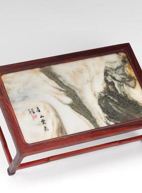 红木嵌天然云石面底座大红酸盆枝精榫卯QGB明式长方底座工茶壶景