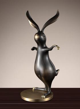 铜纯黄铜兔子玄摆件创意关客DZHT厅软装饰青动物雕塑样品板间摆设