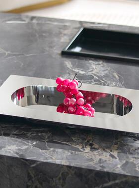 轻FGM奢不家锈钢长方形果盘奢高级感用客厅样纳板房收托盘装饰摆