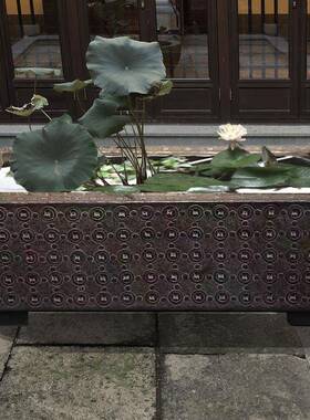 石水雕头老石石槽鱼缸F95H7JT5带流水草青石天石头做旧室内然养鱼