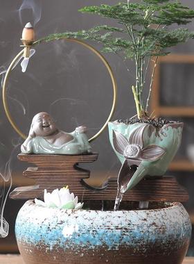 流水器视件开业品电柜办F96JJT6M公室礼小鱼缸新中式陶瓷禅意客摆