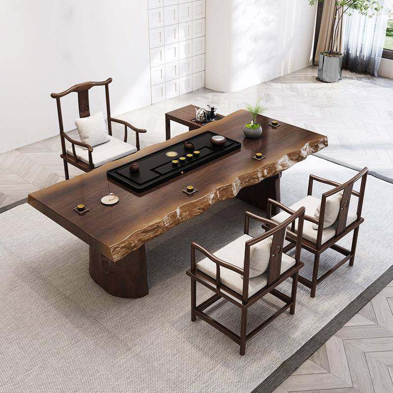 新中式实木茶桌椅组合一体茶台整板茶桌实木全套家用大板原木茶几,淘宝优惠券,粉丝福利购,淘宝优惠卷