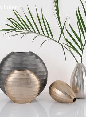 斯凯迪0634+135铝制金色蛋形花瓶银色板银杏花花器间客厅样居家摆