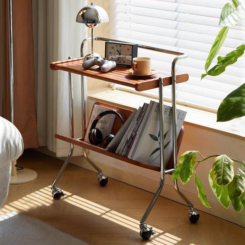 可移动书架小推车中古实木边几客厅复古沙发可移动茶几置物架,淘宝优惠券,粉丝福利购,淘宝优惠卷