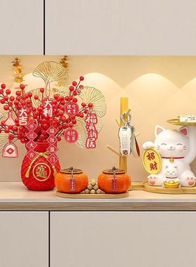 招财猫玄装关钥匙收纳摆家件居饰鞋柜装饰客厅置物架托盘子母猫品