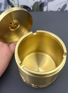 黄铜车载烟烟灰缸室摆桌面办公摆件祥云带盖灰缸JT-017中式铜件