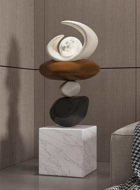 左顾意创重叠石头雕塑售楼处楼摆落件酒店大DS-2023-堂地艺术梯口