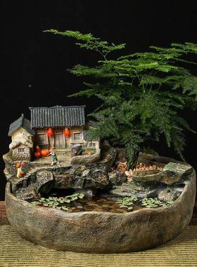 中式F968MHS5创意鱼缸流水摆件循环饰水客厅公办室装桌面微景品观