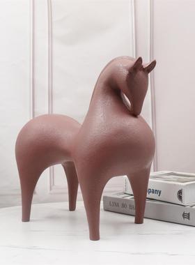 现代新中式唐脂1马摆件红色树白客米厅样板间办公室兰时尚软装饰