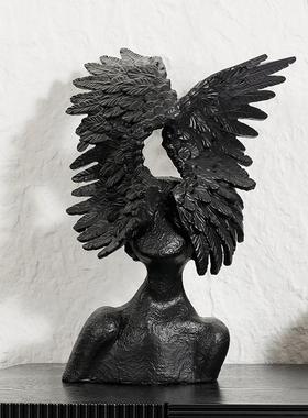 现代创装意艺术翅膀人雕塑树脂摆件客厅家GD-A577居装饰品样摆板