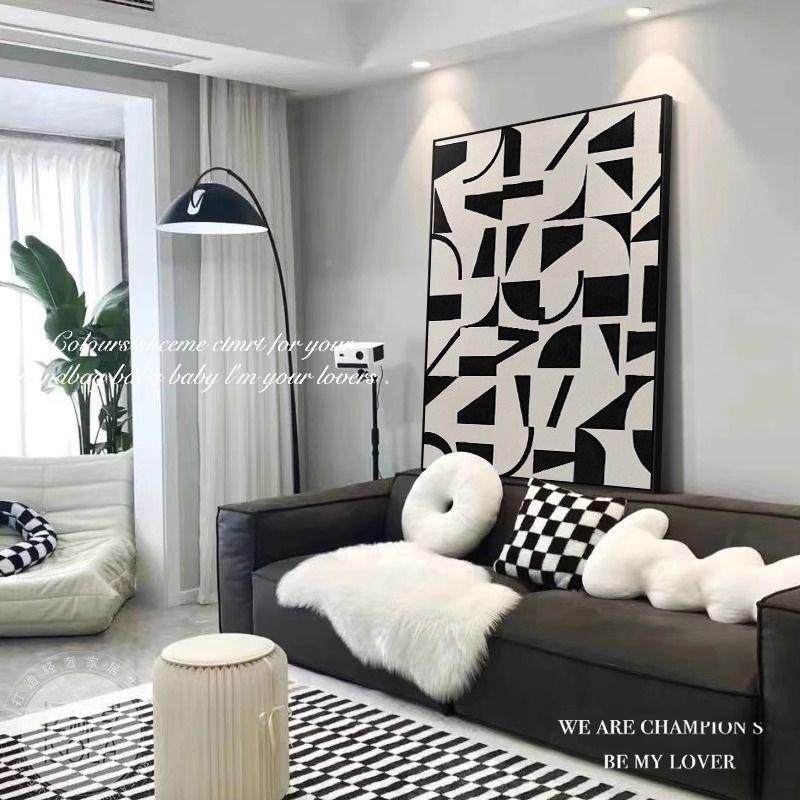 极简黑白灰客厅饰沙发落地墙画抽象装玄关挂画高级感4Rht+aSq背景,淘宝优惠券,粉丝福利购,淘宝优惠卷
