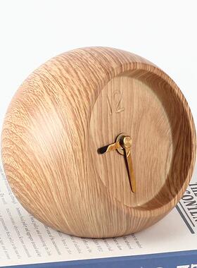 DXT现代约北欧座摆件钟台钟创意木简纹时客厅卧室样板间钟装饰品