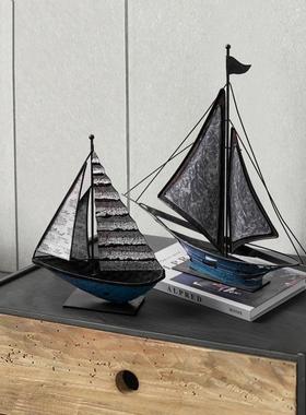 北桌欧铁艺帆船摆件办公办公书架客厅电XAV视柜家居装做饰室品乡