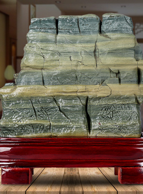 松花石原石摆件天然奇石观赏石头景观石客厅办公桌装饰品实木底座