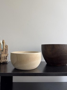 仿古实木水果盘装饰盆木质托盘原木色木盆民宿复古花瓶高级感摆件