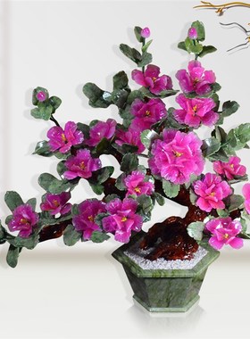 玉石雕刻牡丹花摆件客厅酒柜茶几装饰品办公室家居创意大工艺品