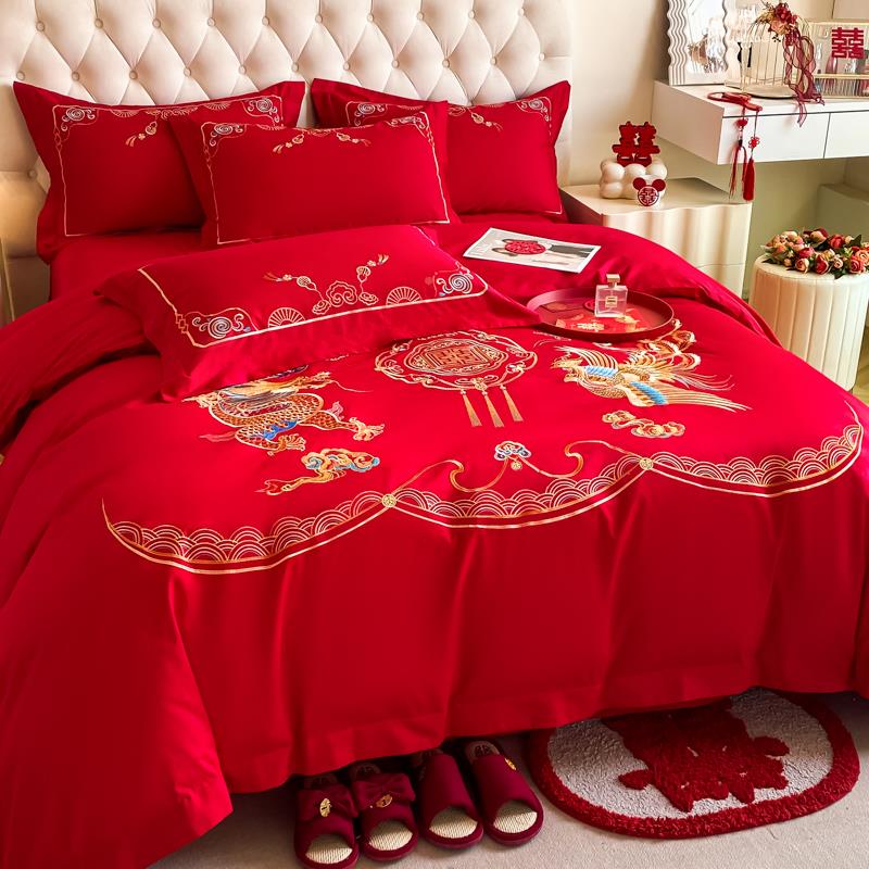 中式刺百子红图绣婚庆四件套大结婚被套床单床新婚喜被F78S67SJ床 - 图2
