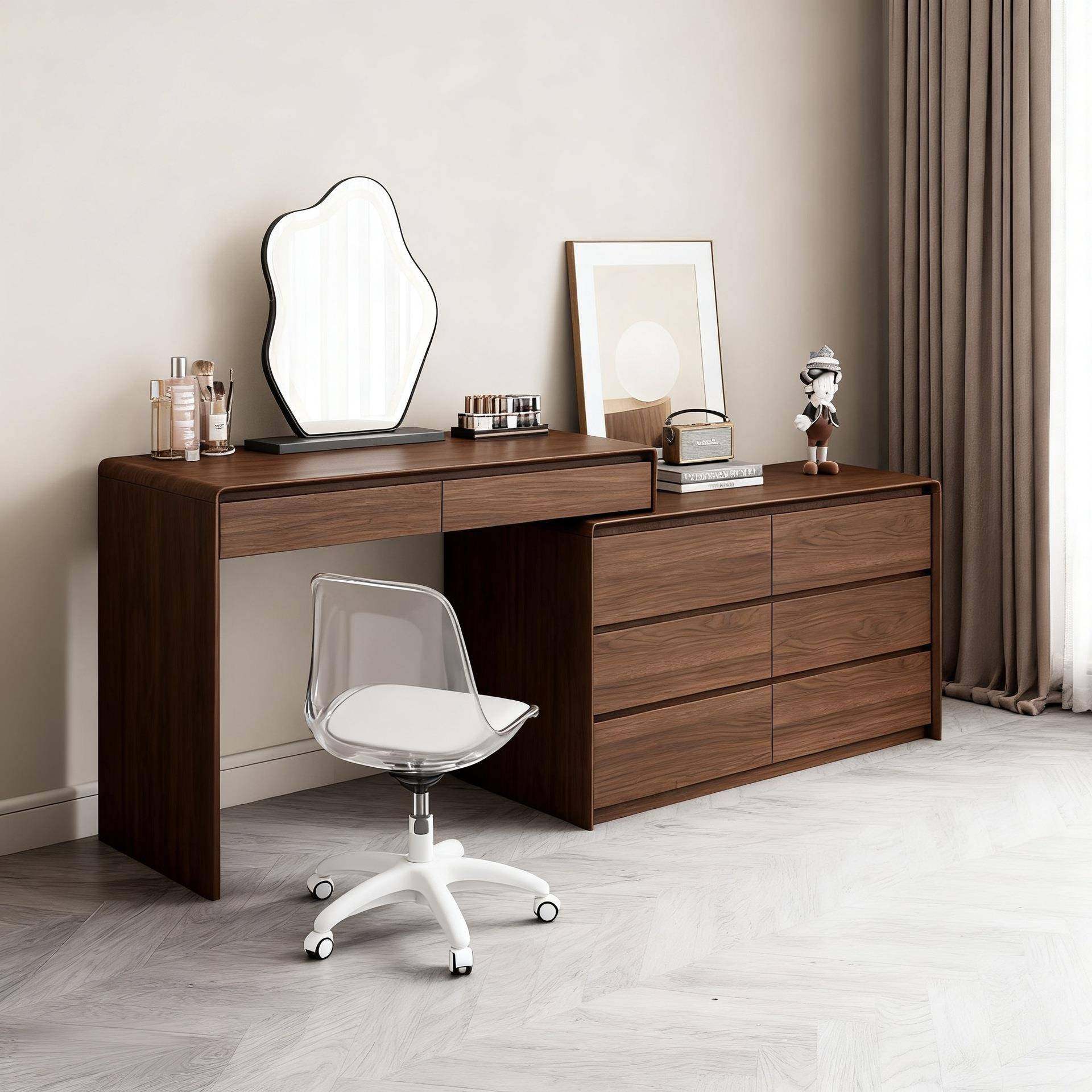 实木梳妆台奶油风卧室简约现代新款高级感主卧斗柜一体化妆桌,淘宝优惠券,粉丝福利购,淘宝优惠卷