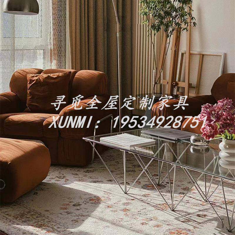 中古风vintage焦糖色钢牙沙发客厅设计师民宿经典复古布艺三人位,淘宝优惠券,粉丝福利购,淘宝优惠卷