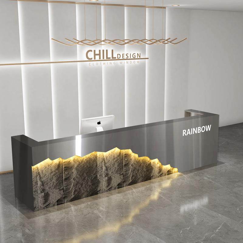 不锈钢复古前台轻奢收银台装修公司接待台茶楼吧台桌简约现代柜台,淘宝优惠券,粉丝福利购,淘宝优惠卷