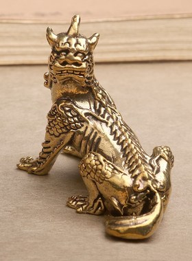 实心黄铜天铁谛听神兽小摆件地藏王坐骑瑞兽铜雕茶桌工艺品手把件