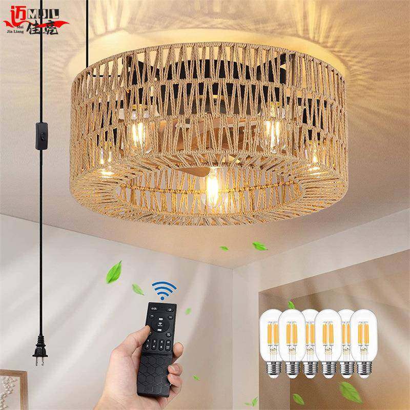 美式复古麻绳风扇灯农舍扇吸顶编织藤编圆式形卧宿无品牌/室餐厅,淘宝优惠券,粉丝福利购,淘宝优惠卷