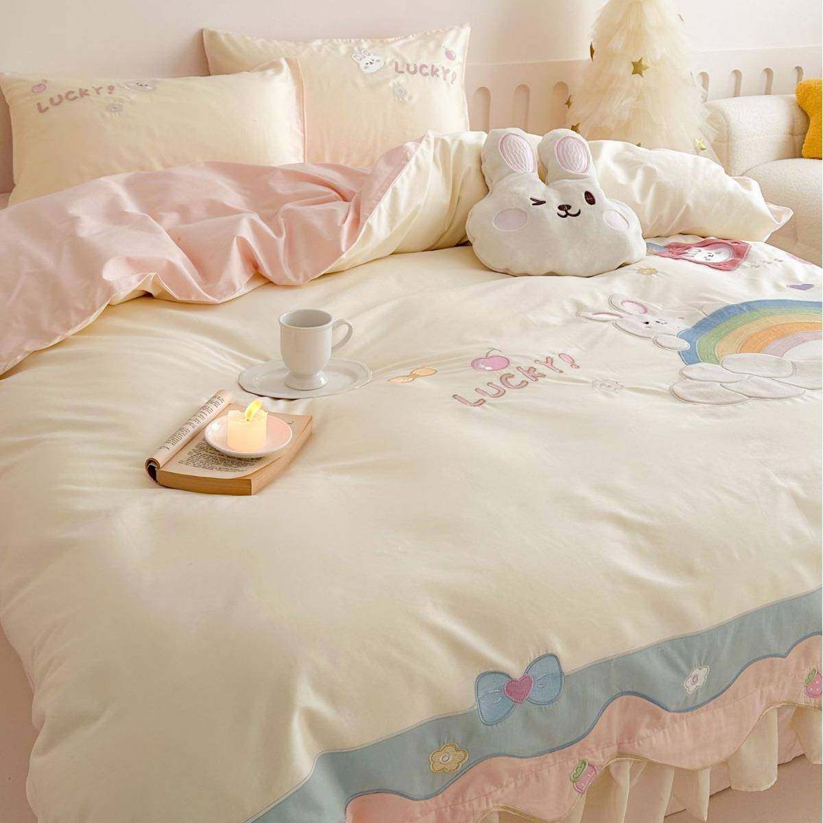 奶油风100S长绒棉床单四件套全棉儿童卡通刺绣被套纯棉床上用品,淘宝优惠券,粉丝福利购,淘宝优惠卷