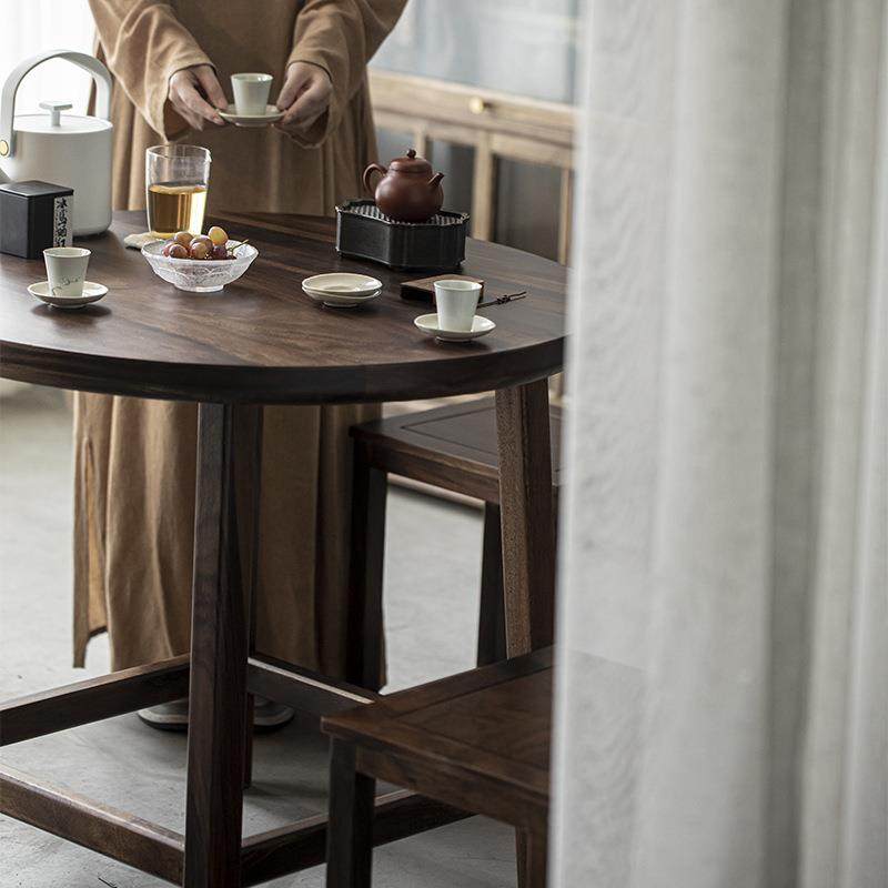 墨己黑胡桃木圆形茶桌新中式茶室用整套一桌四椅茶空间摆放桌,淘宝优惠券,粉丝福利购,淘宝优惠卷