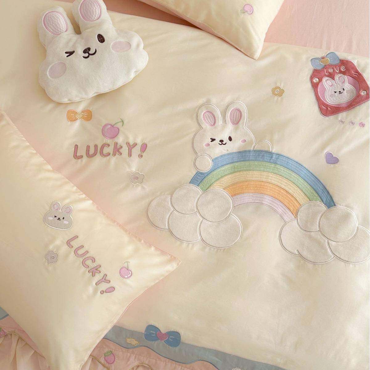 奶油风100S长绒棉床单四件套全棉儿童卡通刺绣被套纯棉床上用品,淘宝优惠券,粉丝福利购,淘宝优惠卷