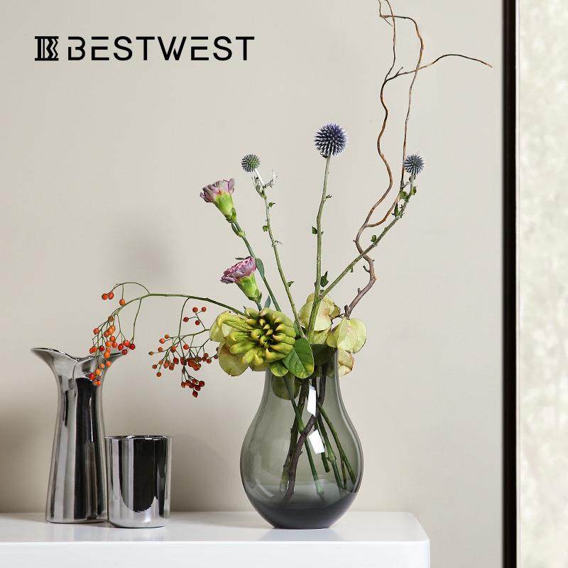 博西家居马醉木高档青灰色葫芦形玻璃花瓶摆件家居装饰品花器,淘宝优惠券,粉丝福利购,淘宝优惠卷