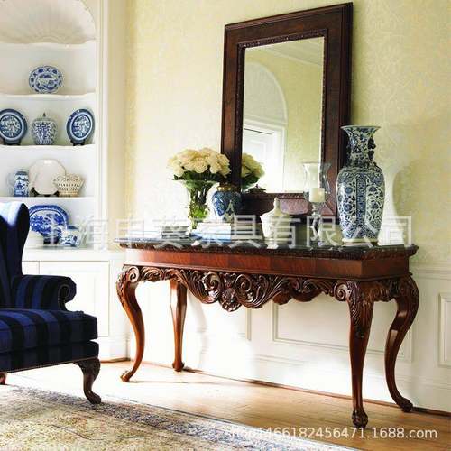 美式乡村实木客厅玄关展示柜实木轻奢置物台家用大户型别墅样板房 - 图1