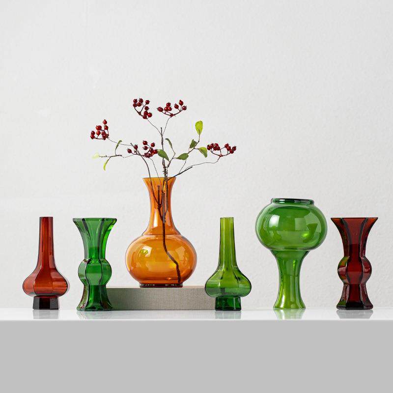 新中式茶色琉璃玻璃花瓶样板间书房茶室花器高档家居软装饰品摆件,淘宝优惠券,粉丝福利购,淘宝优惠卷