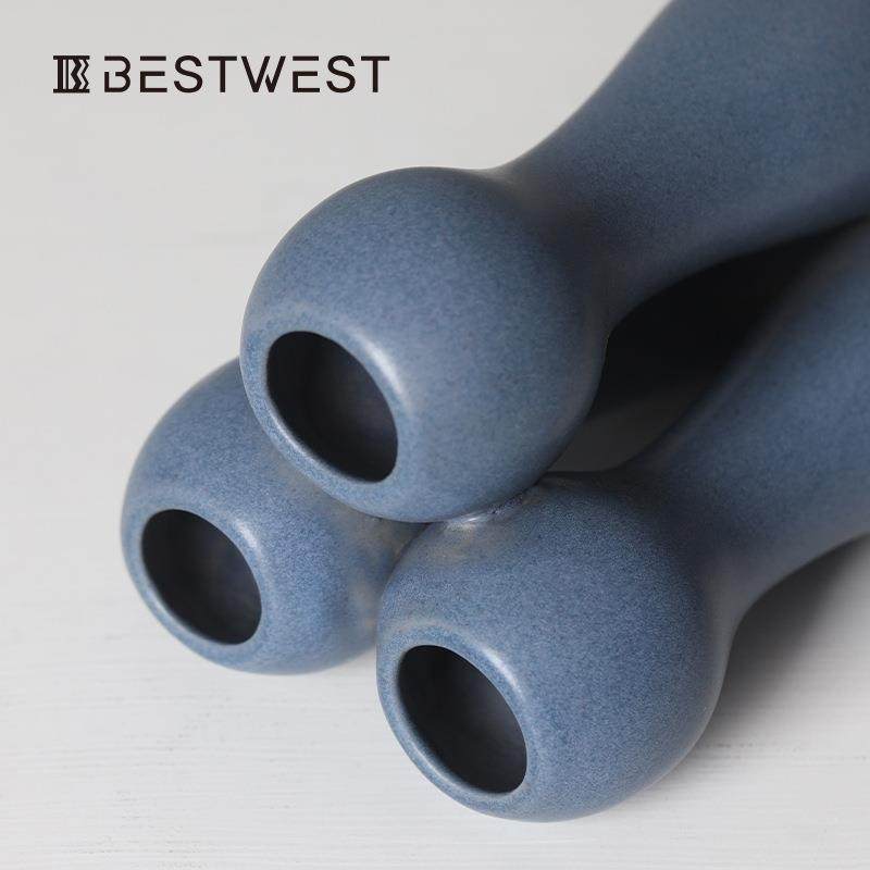 Bestwest密蓝色不规则法式陶瓷花瓶摆件轻奢家居高档艺术花器,淘宝优惠券,粉丝福利购,淘宝优惠卷