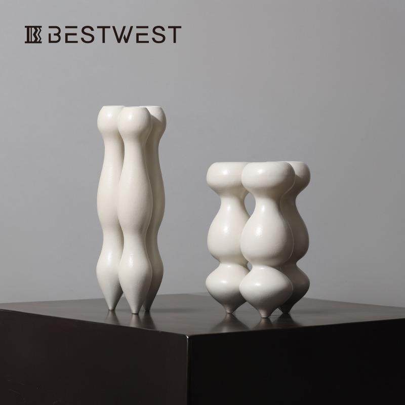 Bestwest密蓝色不规则法式陶瓷花瓶摆件轻奢家居高档艺术花器,淘宝优惠券,粉丝福利购,淘宝优惠卷