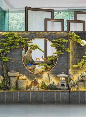 tb-67825院水幕墙阳台鱼池内假山水景摆件庭造景办公室室水流喷泉