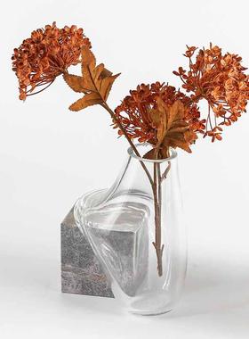 现代水培玻璃花瓶摆大理件石底座VEZ抽流象动形花器样板间软装异