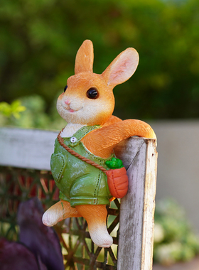 卡通兔子花盆挂件鱼缸边悬挂摆件花园庭院阳台攀爬花缸造景装饰品