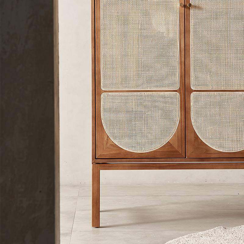 北欧实木藤编衣柜收纳储物柜橱柜民宿卧室双门衣帽柜全实木小户型,淘宝优惠券,粉丝福利购,淘宝优惠卷