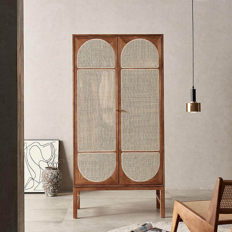 北欧实木藤编衣柜收纳储物柜橱柜民宿卧室双门衣帽柜全实木小户型,淘宝优惠券,粉丝福利购,淘宝优惠卷