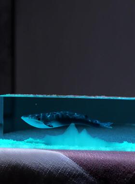 山鱼手工桌洋面现代tb737899轻奢鲸透冰明夜光树脂海灯饰摆件工艺