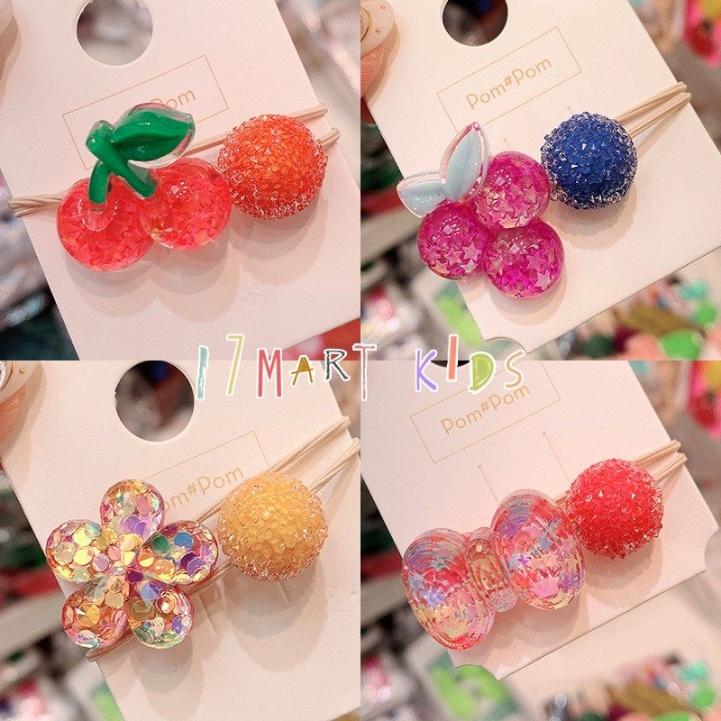 韩国儿童发饰pom可爱樱桃花朵马尾橡皮筋发圈女孩小辫扎头绳头饰,淘宝优惠券,粉丝福利购,淘宝优惠卷