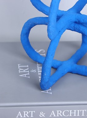 儿童房简约蓝色几何金属软装饰品摆件样板间客厅创意手工橙色陈设