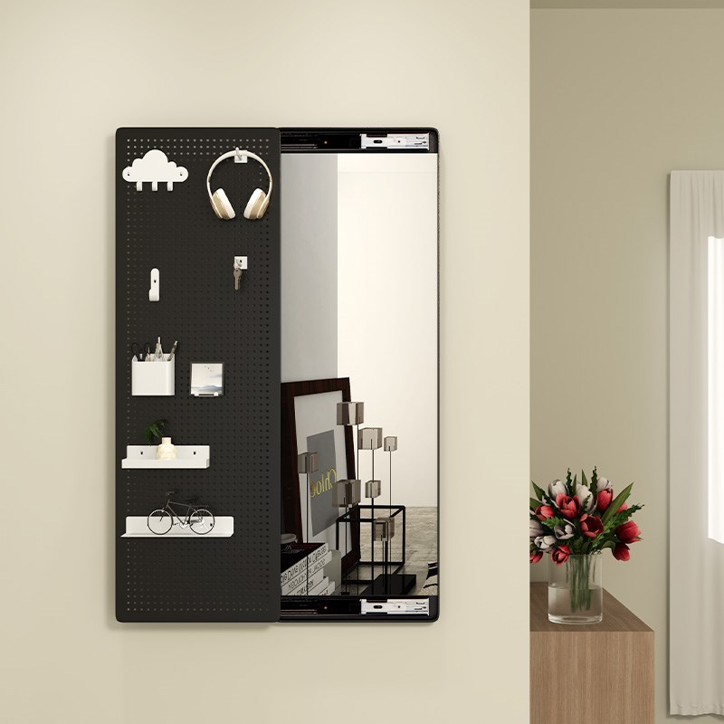 金属洞洞板推拉镜可遮挡全身镜子烤漆玄关镜卧室门后隐藏式穿衣镜 - 图0