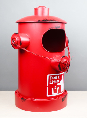 复古工业风铁艺消防栓垃圾桶落地摆件家居商场酒吧景点大号收纳桶