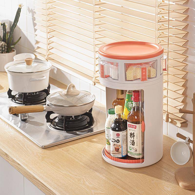 19EK rotating condiment storage rack household countertop kitchen supplies seasoning bottle storage cabinet condiment rack collection